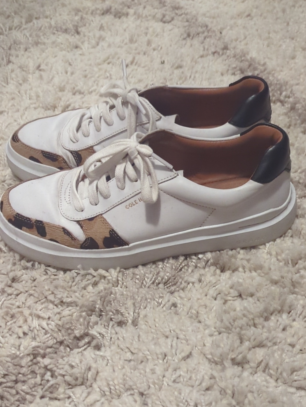 Cole Haan White Leather Sneakers with Leopard Print